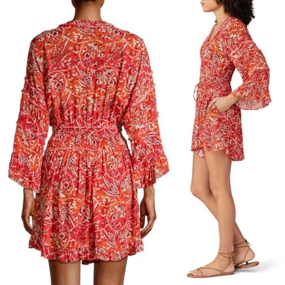 IRO Rhodey Floral Crepe Plunge V-Neck Ruffle Button Up Romper Size 2 EUC - Picture 2 of 16